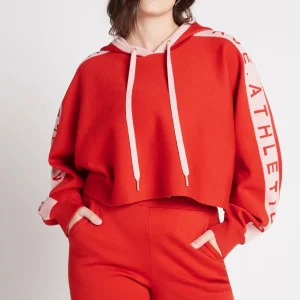 Cheap Aje ATHLETICA Cropped Logotape Long Sleeve Hoodie 409 Garnet Red/Rose Quartz