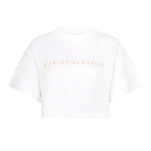 New Aje ATHLETICA Cropped Signature Logo T-Shirt 104 White/Sand