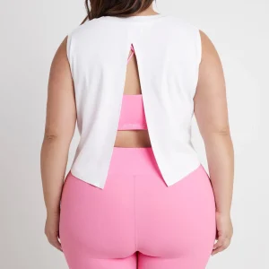 New Aje ATHLETICA Cropped Split Back Tank 112 White/Dahlia Pink