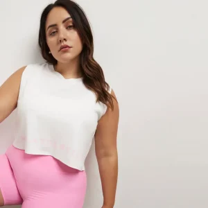New Aje ATHLETICA Cropped Split Back Tank 112 White/Dahlia Pink