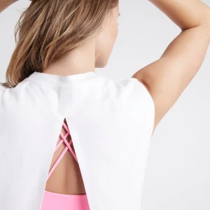 New Aje ATHLETICA Cropped Split Back Tank 112 White/Dahlia Pink