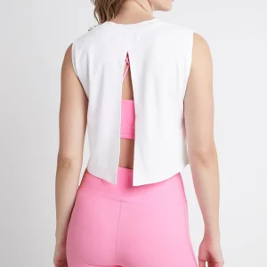 New Aje ATHLETICA Cropped Split Back Tank 112 White/Dahlia Pink
