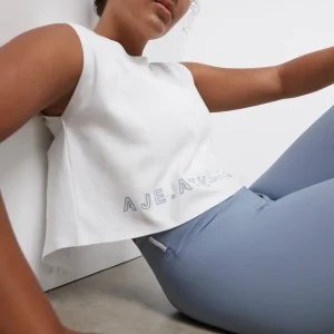 Cheap Aje ATHLETICA Cropped Split Back Tank 112 White/Storm Blue