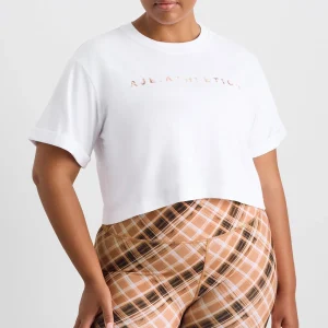 Best Sale Aje ATHLETICA Cropped Tee 105 White Blurred Tan Check
