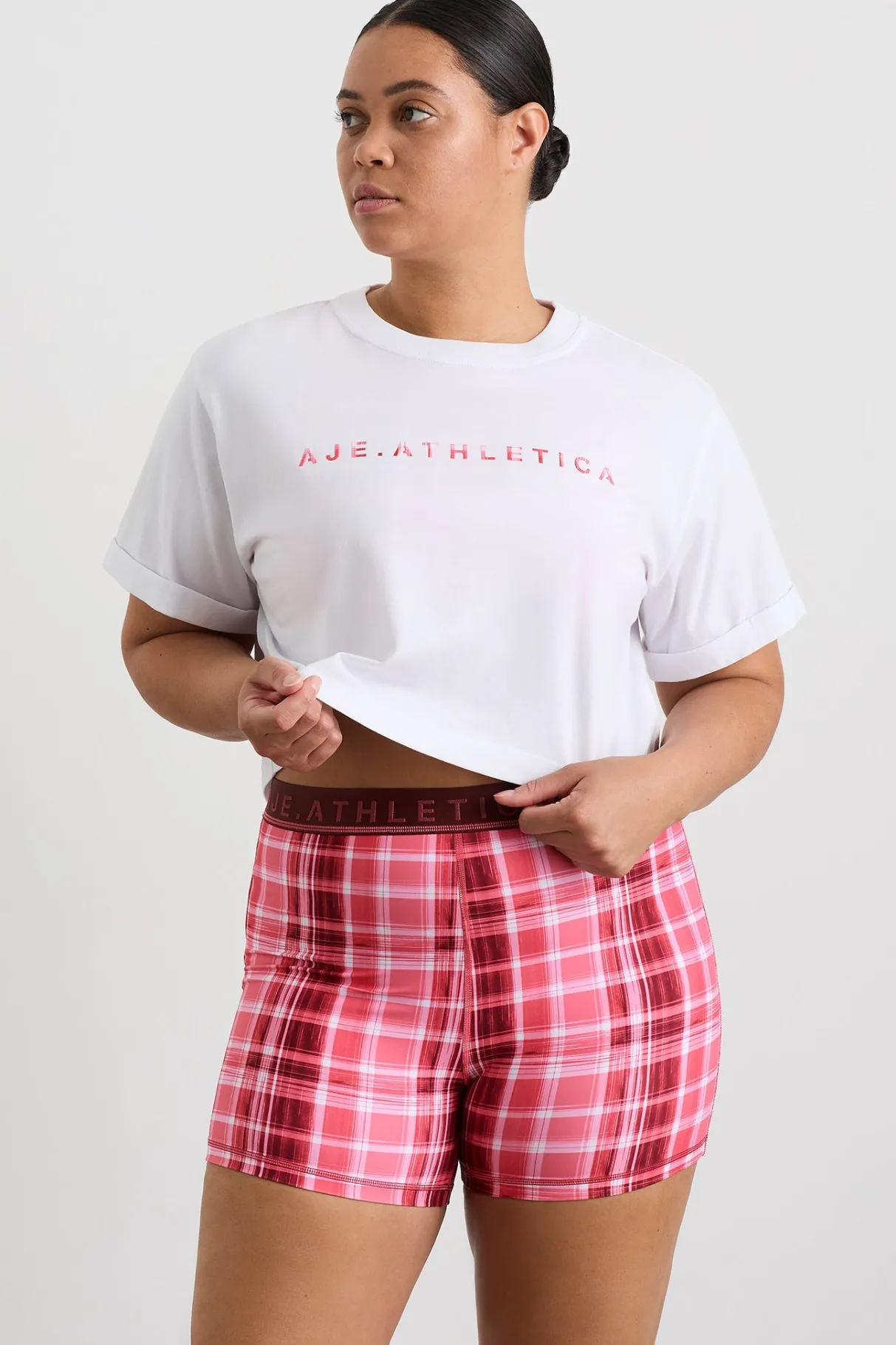 cropped_tee__11.webp Flash Sale Aje ATHLETICA Cropped Tee 105 White Blurred Pink Check