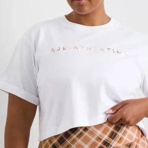 Best Sale Aje ATHLETICA Cropped Tee 105 White Blurred Tan Check