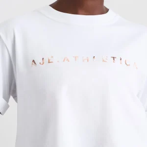 Best Sale Aje ATHLETICA Cropped Tee 105 White Blurred Tan Check