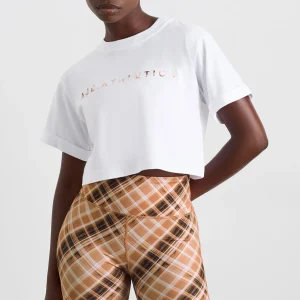 Best Sale Aje ATHLETICA Cropped Tee 105 White Blurred Tan Check