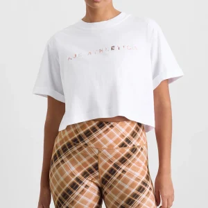 Best Sale Aje ATHLETICA Cropped Tee 105 White Blurred Tan Check