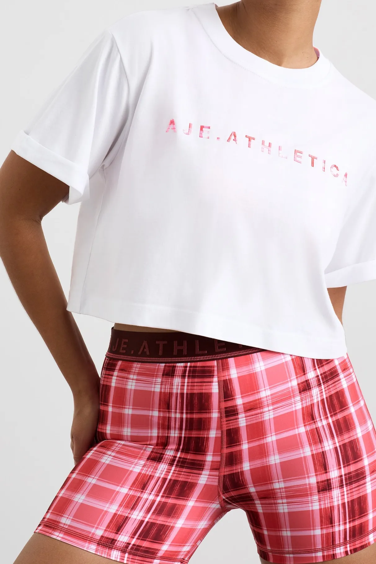 cropped_tee__9.webp Flash Sale Aje ATHLETICA Cropped Tee 105 White Blurred Pink Check