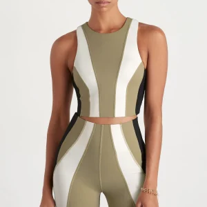 Online Aje ATHLETICA Cross Back Crop Top 316 Soft Khaki Multi