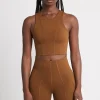 Shop Aje ATHLETICA Cross Back Crop Top 316 Coffee/Gold