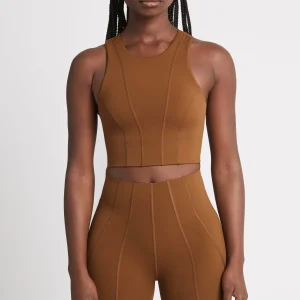 Shop Aje ATHLETICA Cross Back Crop Top 316 Coffee/Gold