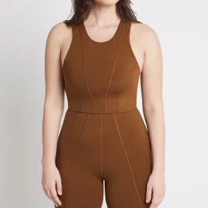 Shop Aje ATHLETICA Cross Back Crop Top 316 Coffee/Gold