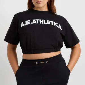 Hot Aje ATHLETICA Elasticated Logo Crop Tee 105 Black