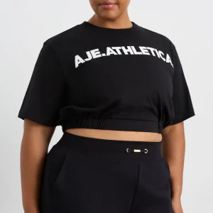 Hot Aje ATHLETICA Elasticated Logo Crop Tee 105 Black