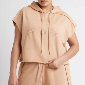 Clearance Aje ATHLETICA Embossed Classic Short Sleeve Cropped Hoodie 402 Sand