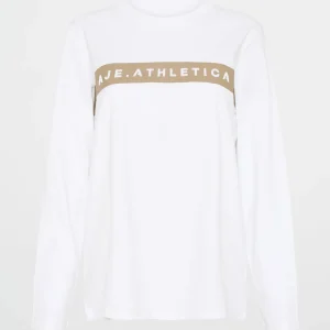 Shop Aje ATHLETICA Embossed Logo Long Sleeve T-Shirt 127 White Soft Khaki