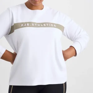 Shop Aje ATHLETICA Embossed Logo Long Sleeve T-Shirt 127 White Soft Khaki