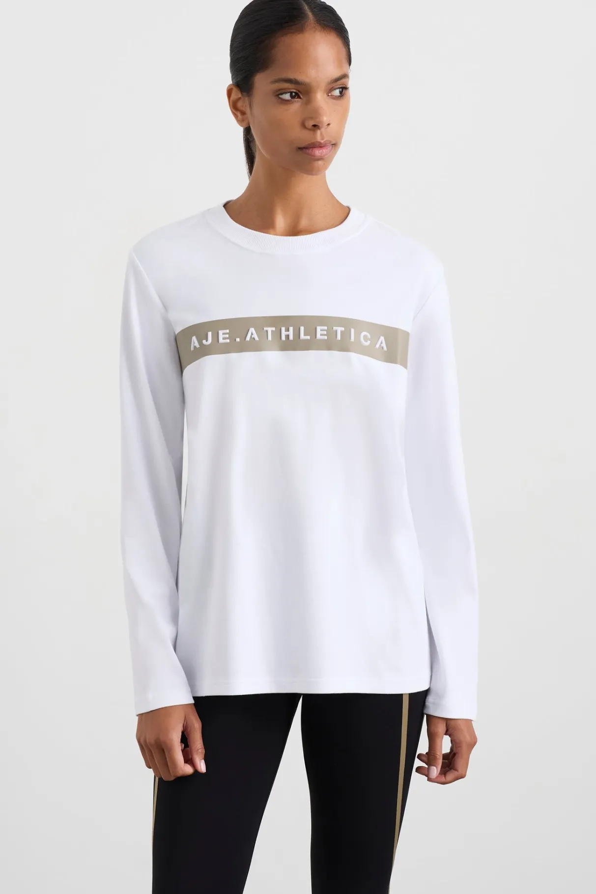embossed_logo_long_sleeve_tshirt__4.webp Shop Aje ATHLETICA Embossed Logo Long Sleeve T-Shirt 127 White Soft Khaki