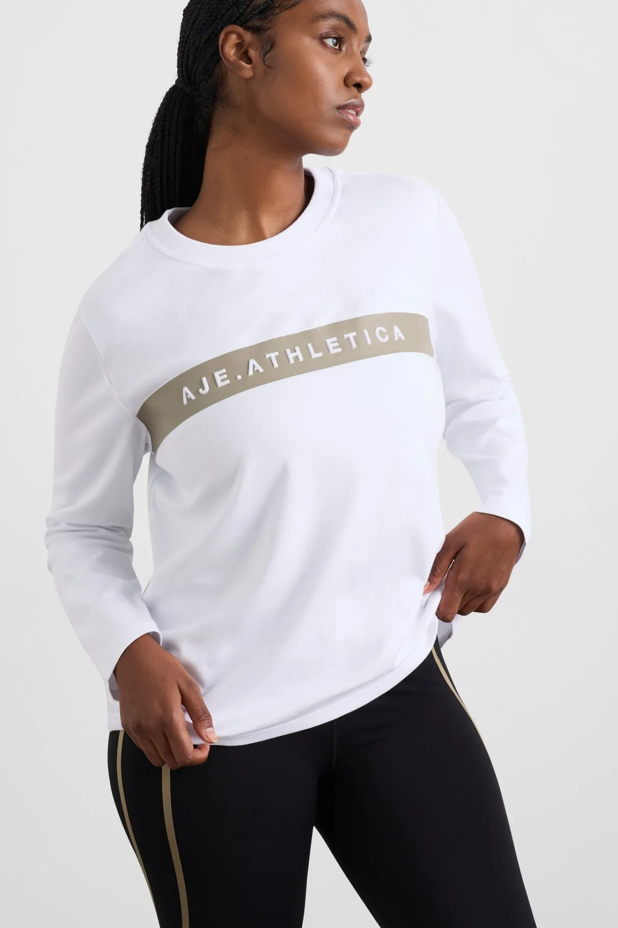 embossed_logo_long_sleeve_tshirt__6.webp Shop Aje ATHLETICA Embossed Logo Long Sleeve T-Shirt 127 White Soft Khaki