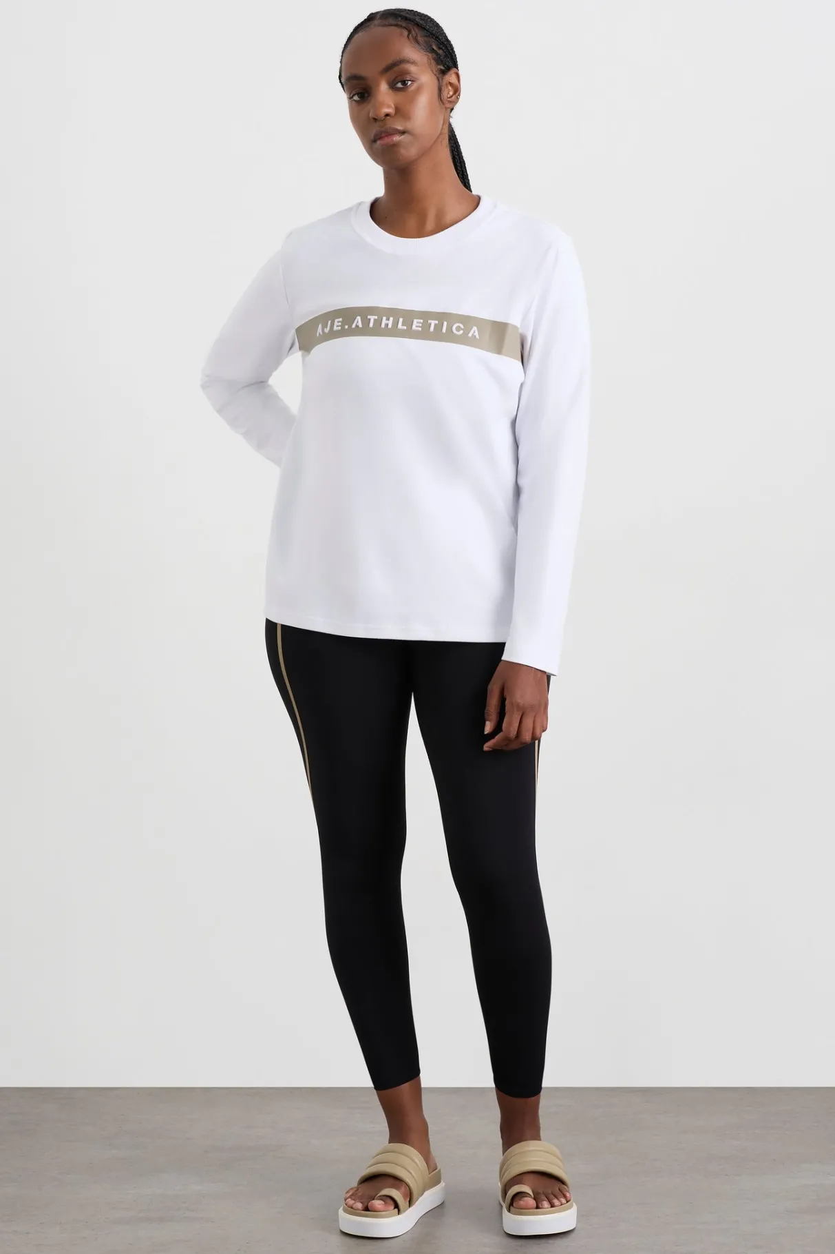 embossed_logo_long_sleeve_tshirt__7.webp Shop Aje ATHLETICA Embossed Logo Long Sleeve T-Shirt 127 White Soft Khaki