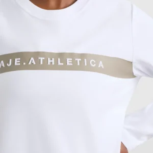 Shop Aje ATHLETICA Embossed Logo Long Sleeve T-Shirt 127 White Soft Khaki