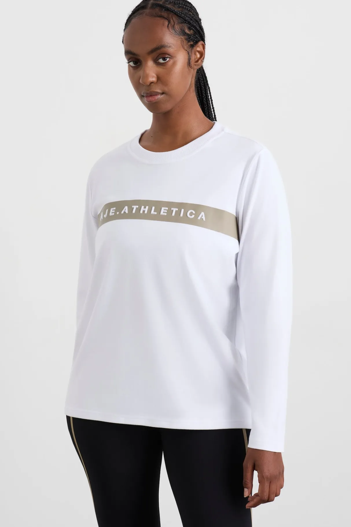 embossed_logo_long_sleeve_tshirt__9.webp Shop Aje ATHLETICA Embossed Logo Long Sleeve T-Shirt 127 White Soft Khaki
