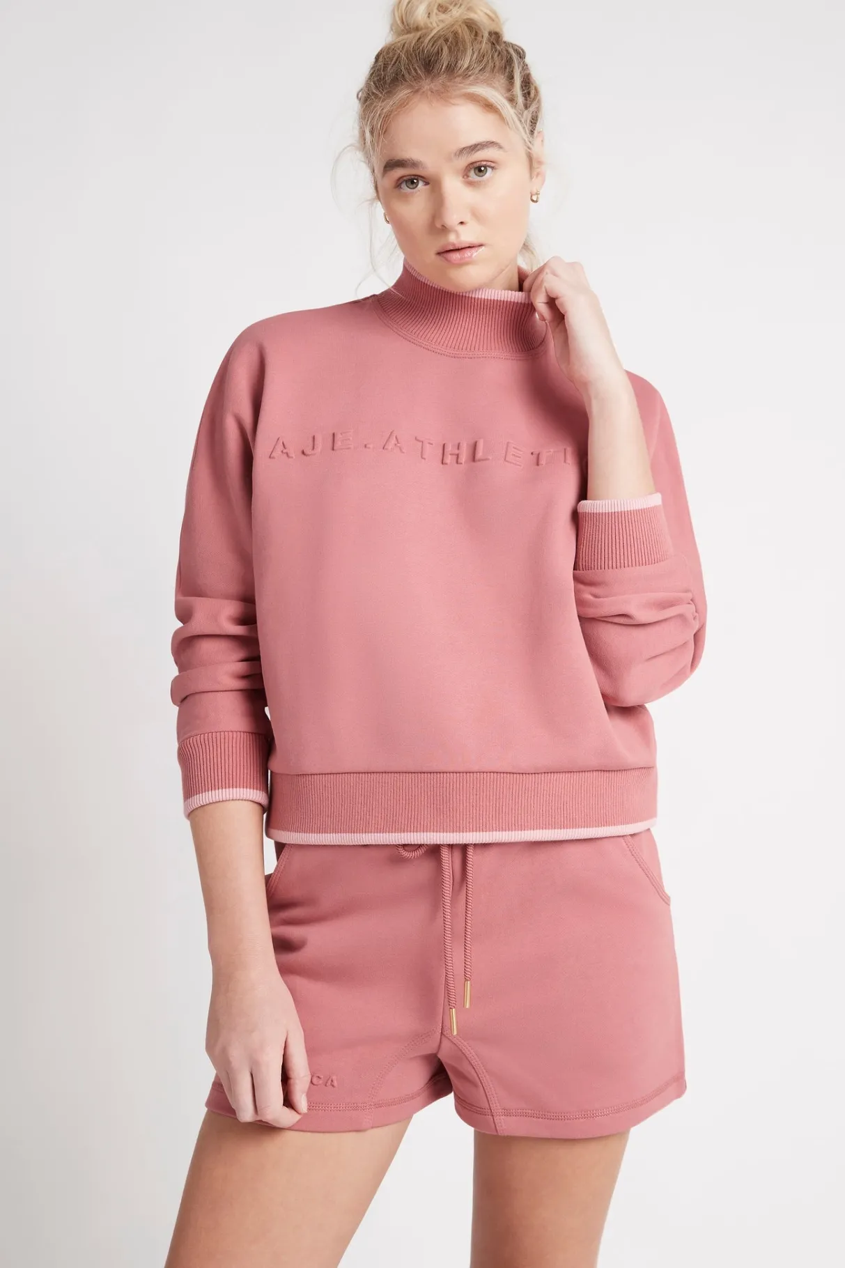 embossed_signature_logo_funnel_neck_jumper__0.webp Best Sale Aje ATHLETICA Embossed Signature Logo Funnel Neck Jumper 412 Rose Pink/Rose Quartz