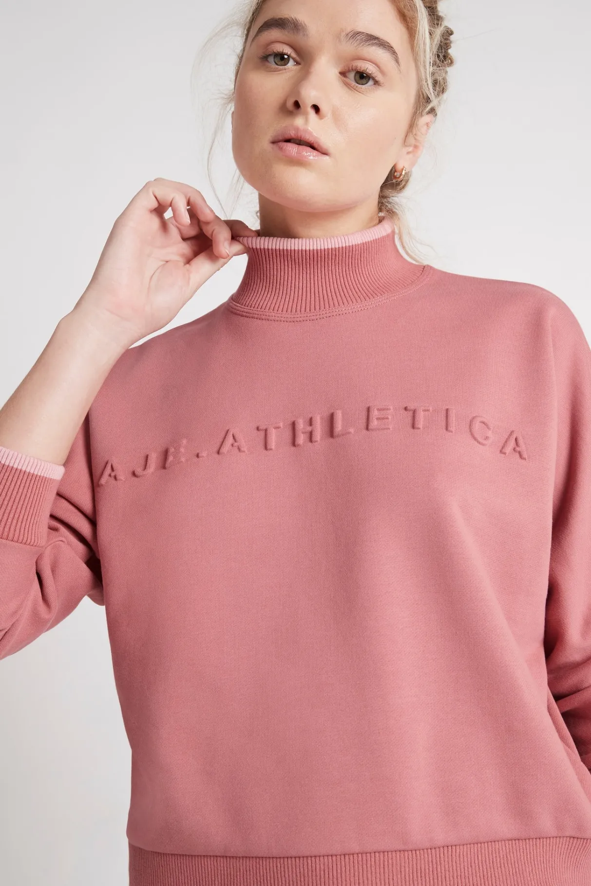 embossed_signature_logo_funnel_neck_jumper__2.webp Best Sale Aje ATHLETICA Embossed Signature Logo Funnel Neck Jumper 412 Rose Pink/Rose Quartz
