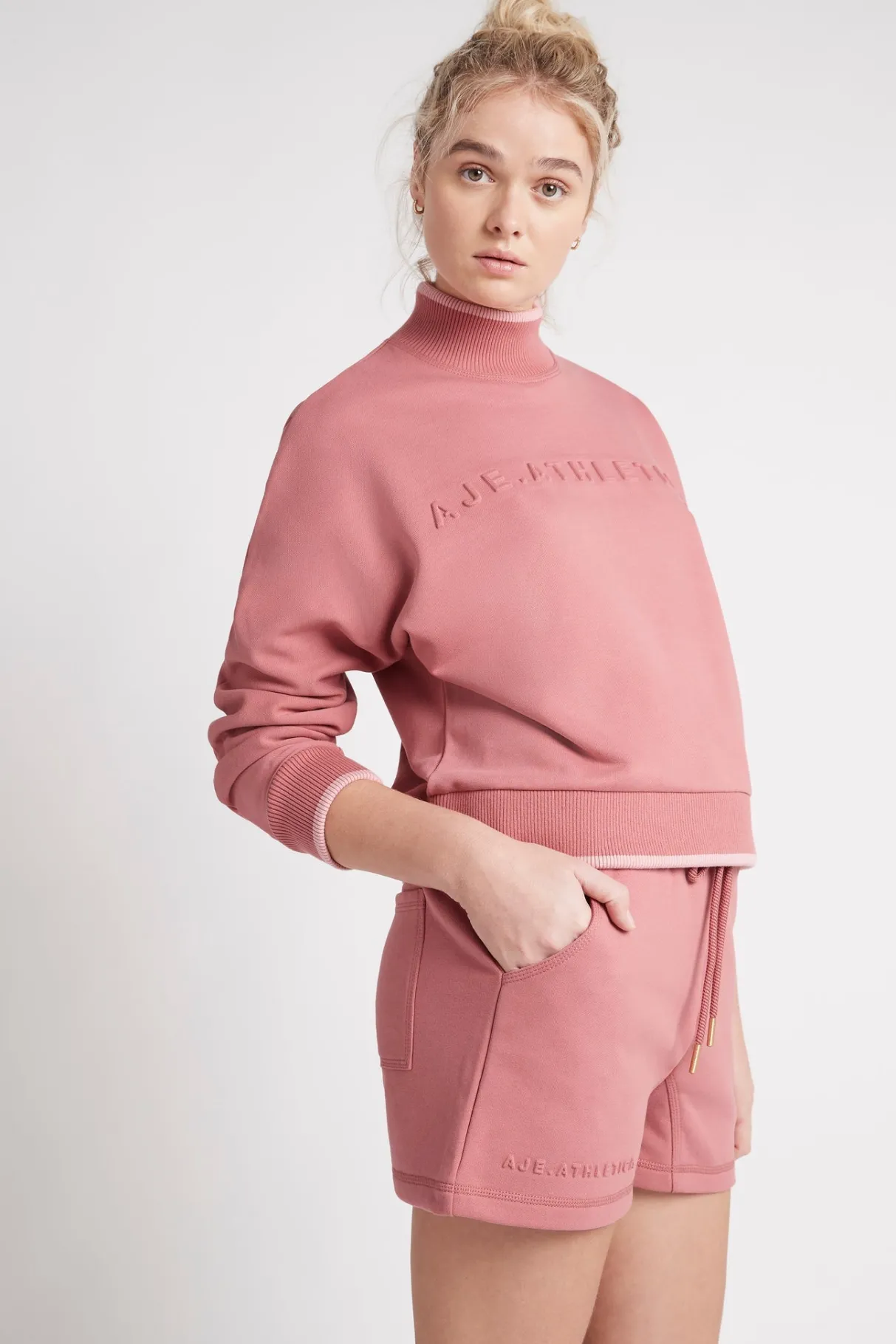 embossed_signature_logo_funnel_neck_jumper__3.webp Best Sale Aje ATHLETICA Embossed Signature Logo Funnel Neck Jumper 412 Rose Pink/Rose Quartz