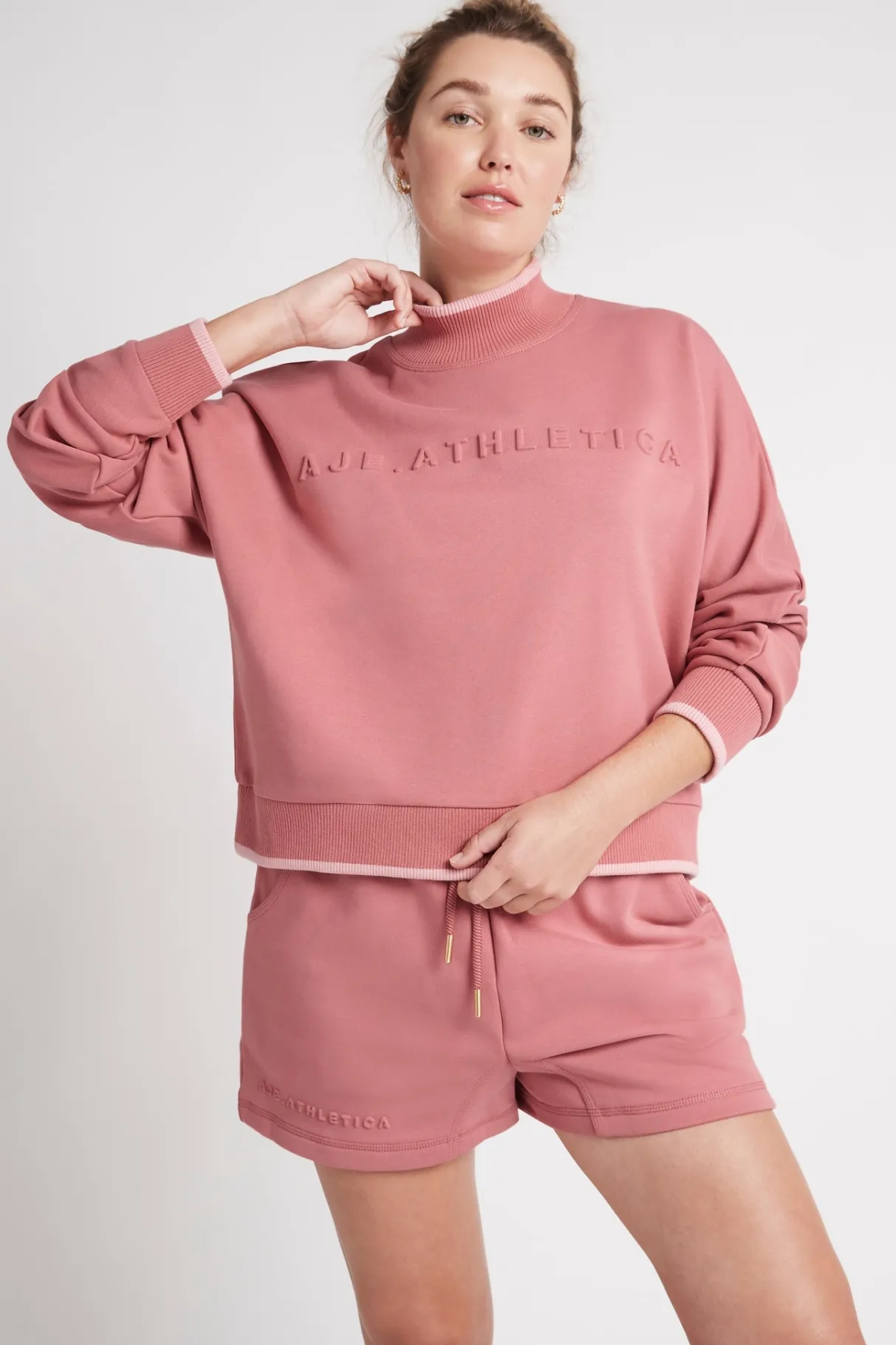 embossed_signature_logo_funnel_neck_jumper__6.webp Best Sale Aje ATHLETICA Embossed Signature Logo Funnel Neck Jumper 412 Rose Pink/Rose Quartz
