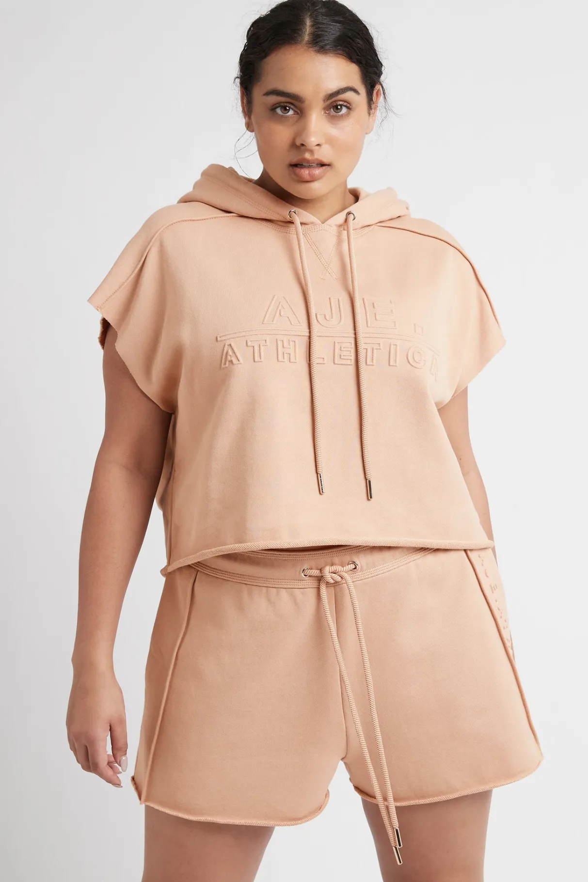 embossed_signature_logo_sweat_shorts__11-1.webp Clearance Aje ATHLETICA Embossed Signature Logo Sweat Shorts 603 Sand