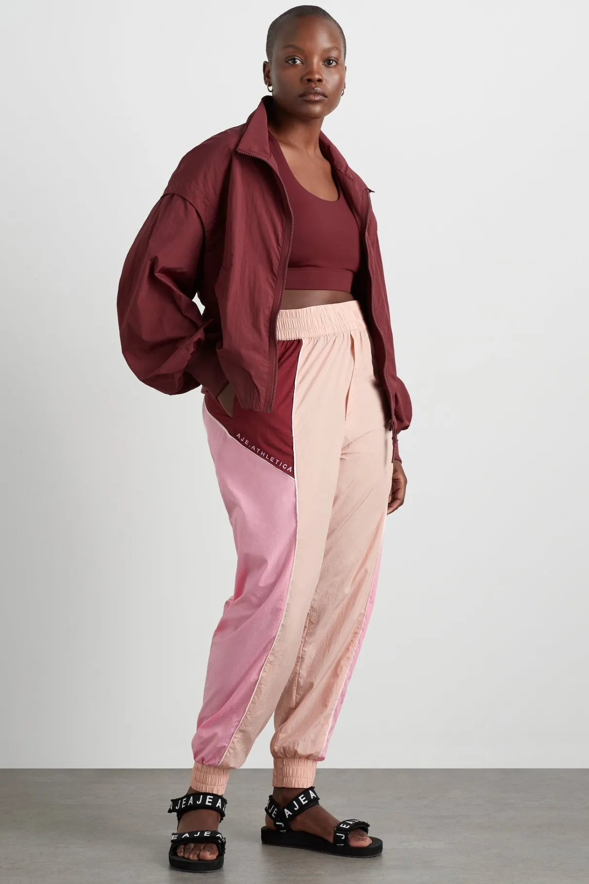 gathered_cut_out_jacket__10.webp Best Sale Aje ATHLETICA Gathered Cut Out Jacket 737 Burnt Burgundy/Bonbon Pink