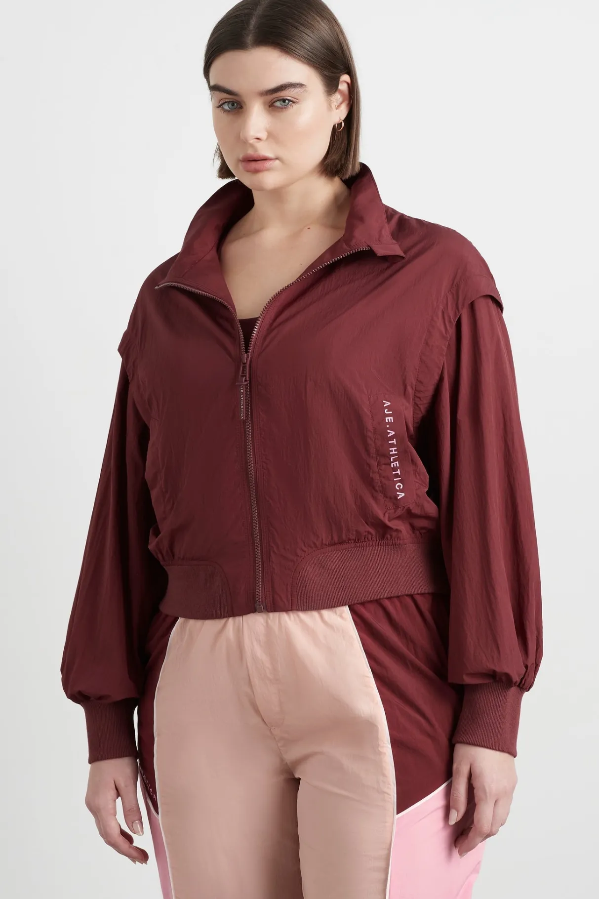 gathered_cut_out_jacket__12.webp Best Sale Aje ATHLETICA Gathered Cut Out Jacket 737 Burnt Burgundy/Bonbon Pink