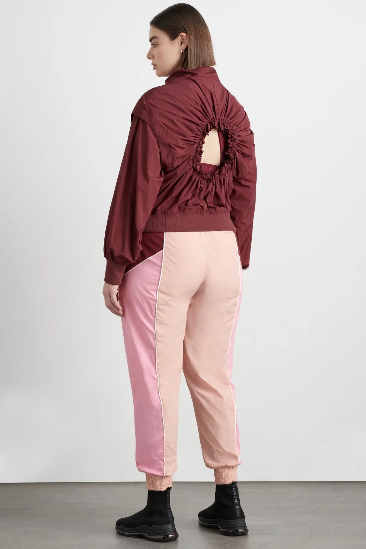 gathered_cut_out_jacket__15.webp Best Sale Aje ATHLETICA Gathered Cut Out Jacket 737 Burnt Burgundy/Bonbon Pink