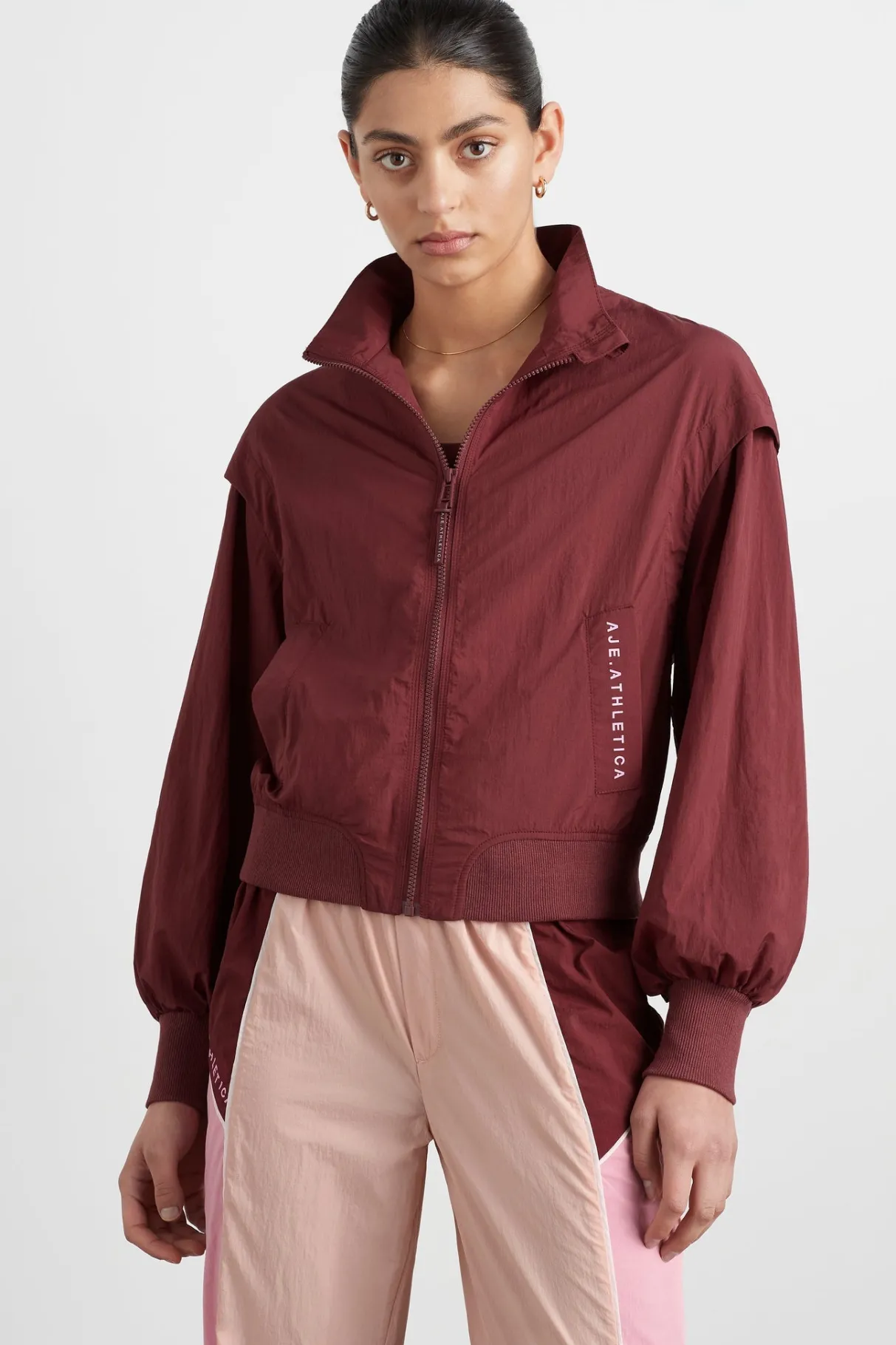 gathered_cut_out_jacket__2.webp Best Sale Aje ATHLETICA Gathered Cut Out Jacket 737 Burnt Burgundy/Bonbon Pink