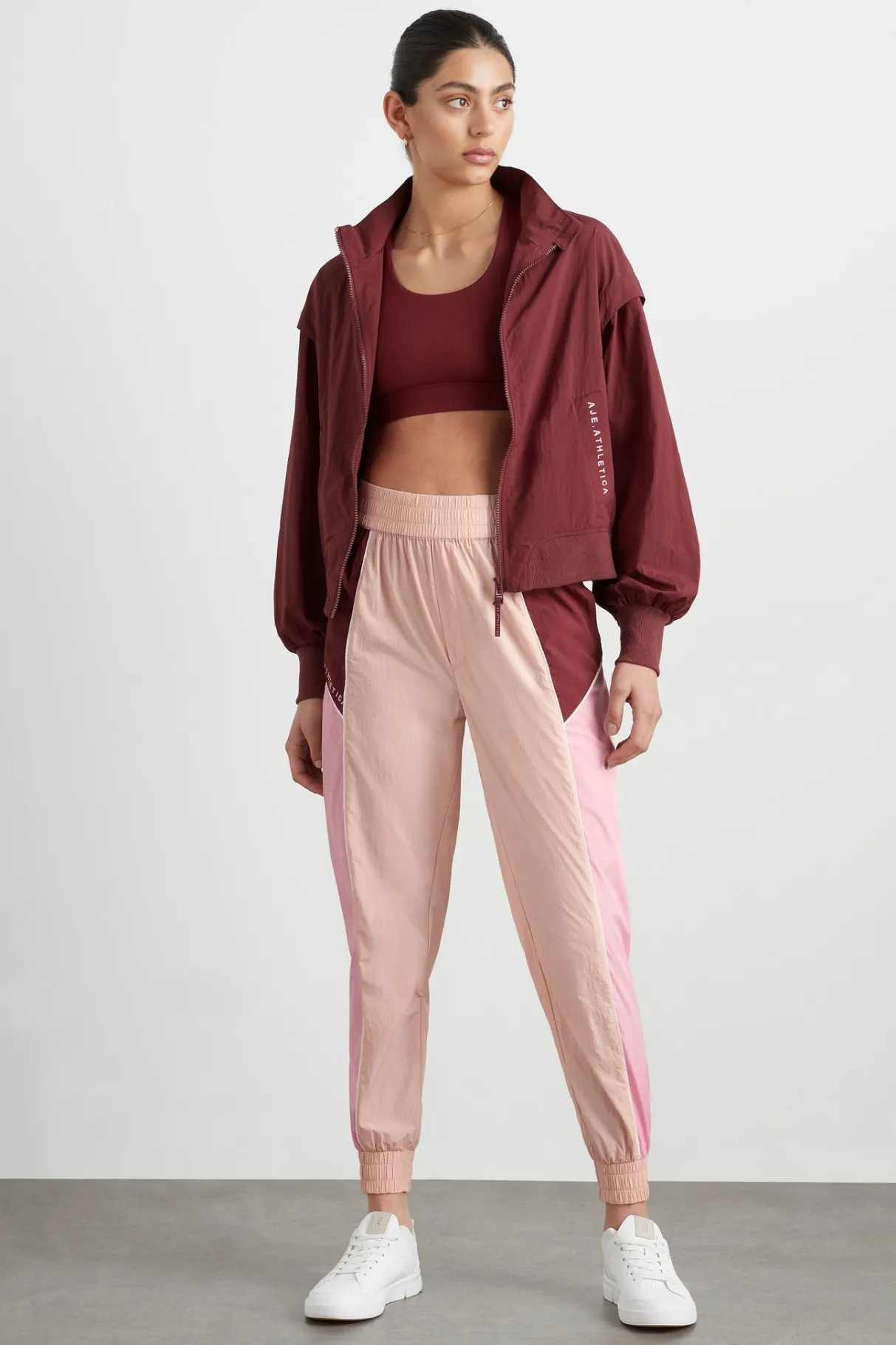 gathered_cut_out_jacket__3.webp Best Sale Aje ATHLETICA Gathered Cut Out Jacket 737 Burnt Burgundy/Bonbon Pink