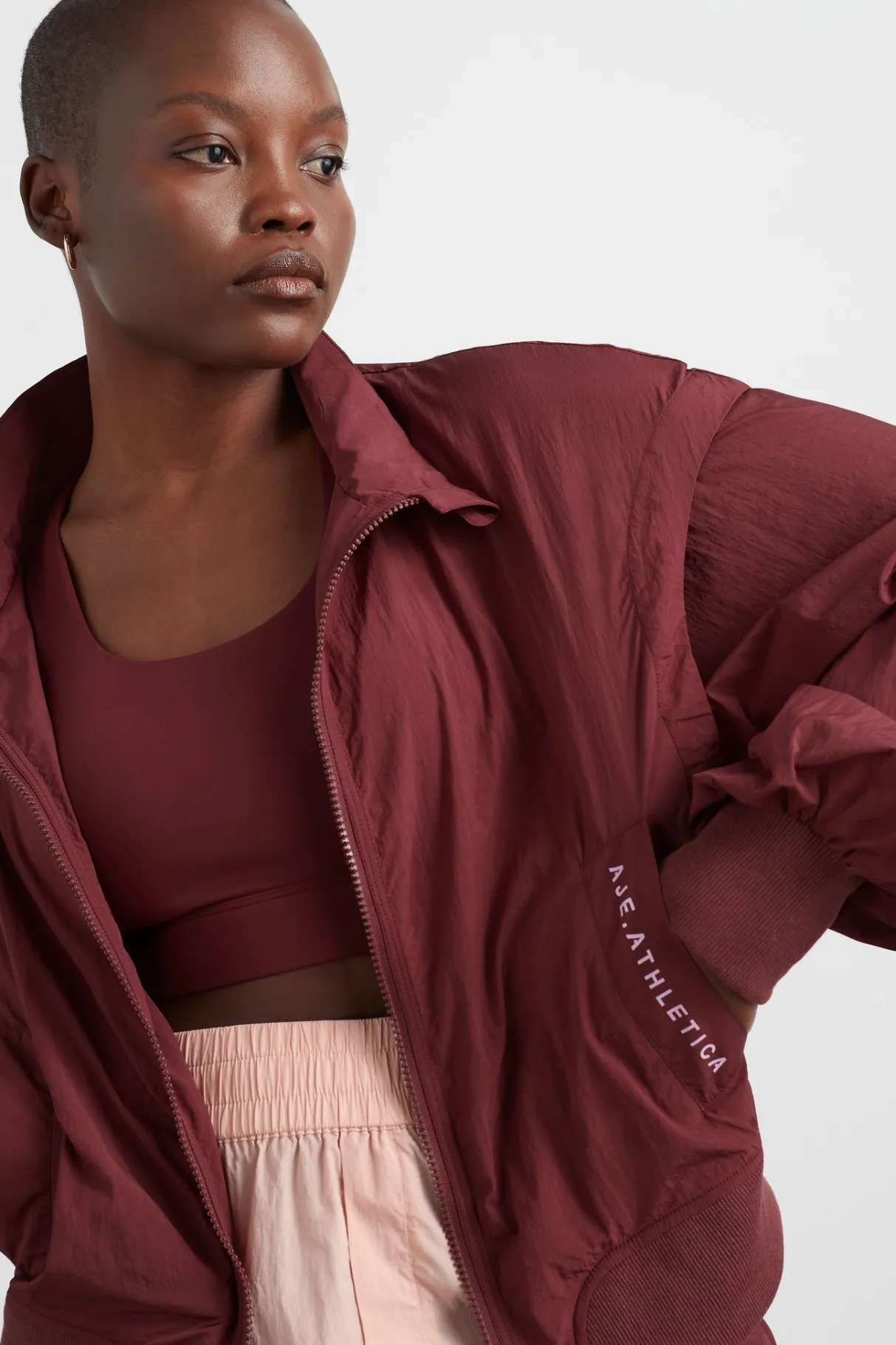 gathered_cut_out_jacket__7.webp Best Sale Aje ATHLETICA Gathered Cut Out Jacket 737 Burnt Burgundy/Bonbon Pink