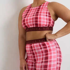 Best Aje ATHLETICA High Neck Sports Bra 374 Blurred Pink Check