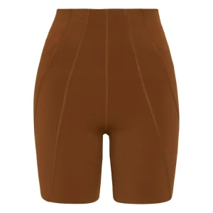 Discount Aje ATHLETICA High Rise Mid Length Embossed Bike Short 615 Coffee/Gold