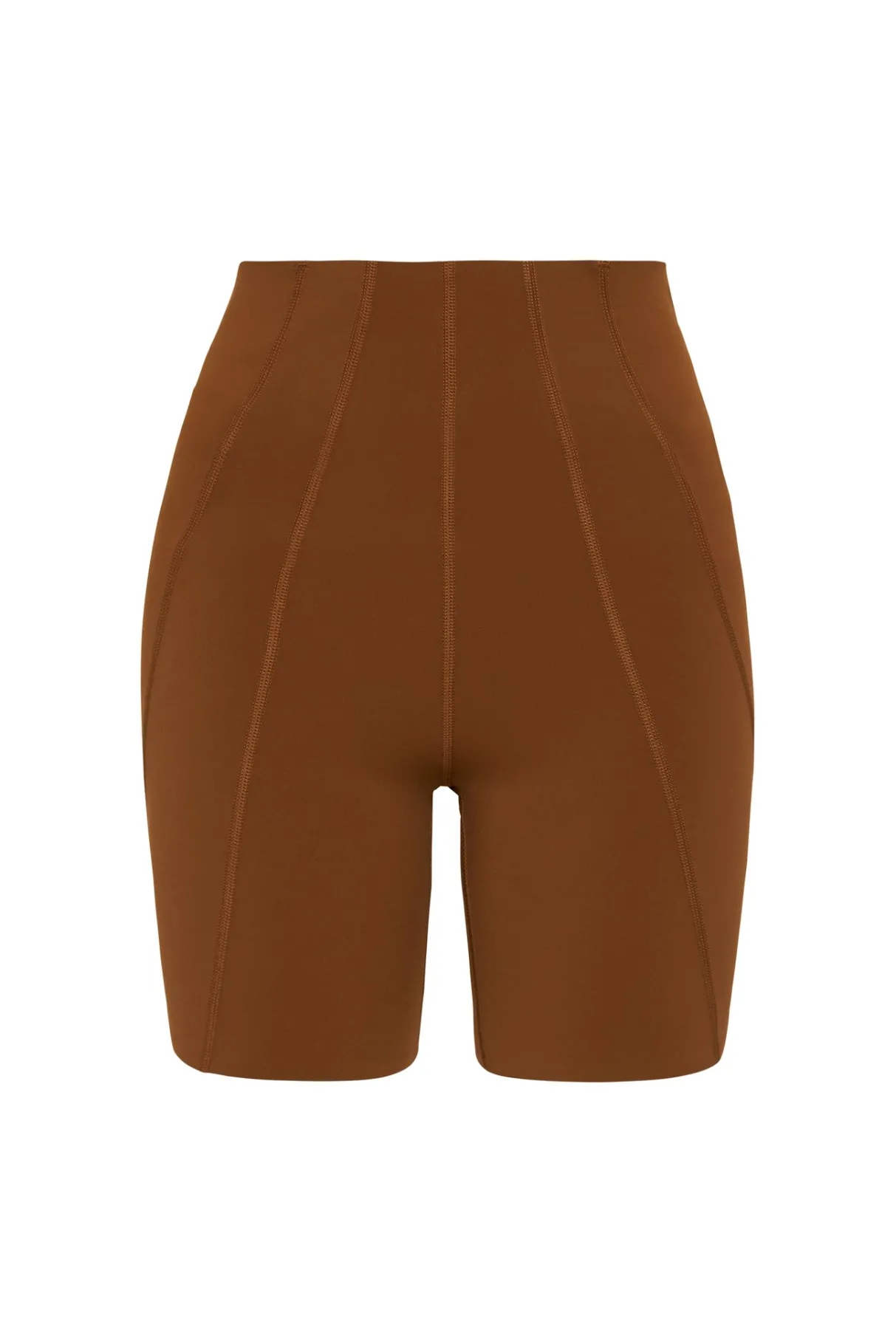 high_rise_mid_length_embossed_bike_short__1.webp Discount Aje ATHLETICA High Rise Mid Length Embossed Bike Short 615 Coffee/Gold
