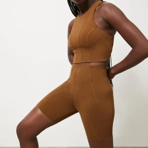 Discount Aje ATHLETICA High Rise Mid Length Embossed Bike Short 615 Coffee/Gold