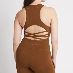 Discount Aje ATHLETICA High Rise Mid Length Embossed Bike Short 615 Coffee/Gold