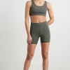 Discount Aje ATHLETICA High Rise Pintuck Mid Length Bike Shorts 625 Midnight Grey/Citrus Yellow