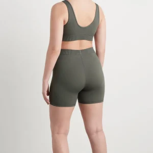 Discount Aje ATHLETICA High Rise Pintuck Mid Length Bike Shorts 625 Midnight Grey/Citrus Yellow