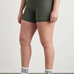Discount Aje ATHLETICA High Rise Pintuck Mid Length Bike Shorts 625 Midnight Grey/Citrus Yellow