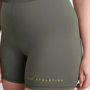Discount Aje ATHLETICA High Rise Pintuck Mid Length Bike Shorts 625 Midnight Grey/Citrus Yellow