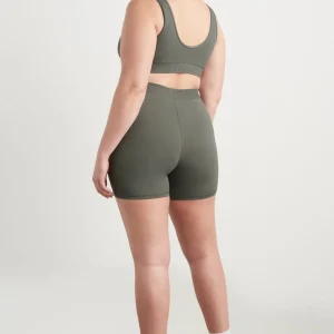 Discount Aje ATHLETICA High Rise Pintuck Mid Length Bike Shorts 625 Midnight Grey/Citrus Yellow