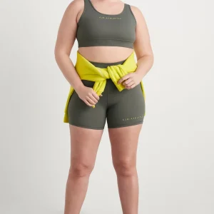 Discount Aje ATHLETICA High Rise Pintuck Mid Length Bike Shorts 625 Midnight Grey/Citrus Yellow